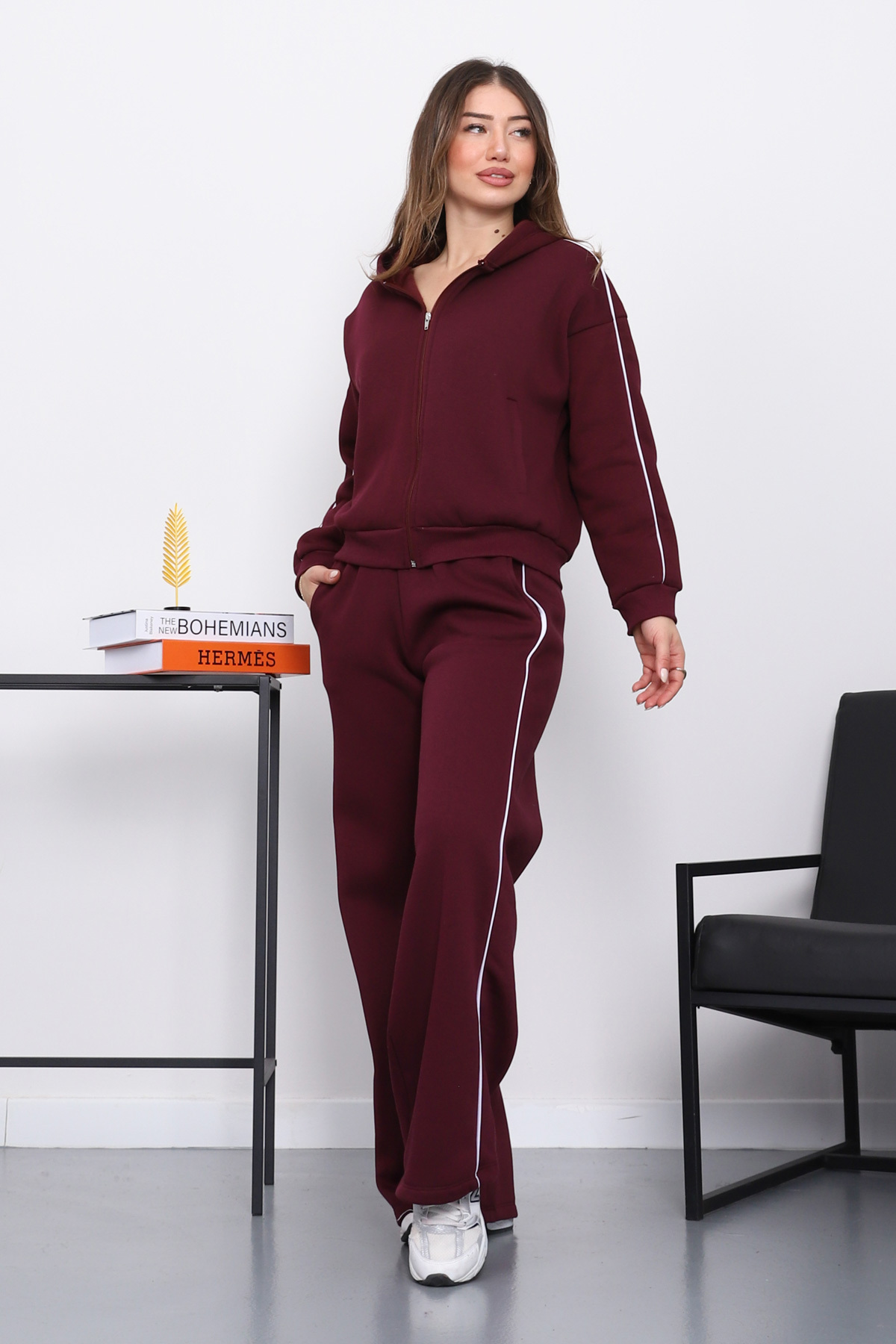 Damson Hooded Three Thread Sweat Cardigan Pants Set