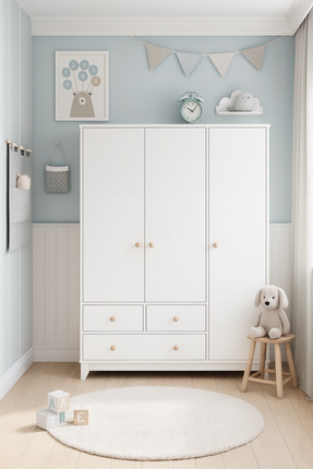 Koza %100 MDF Bonnie Beyaz 3 Kapılı Bebek&Çocuk Gardırop