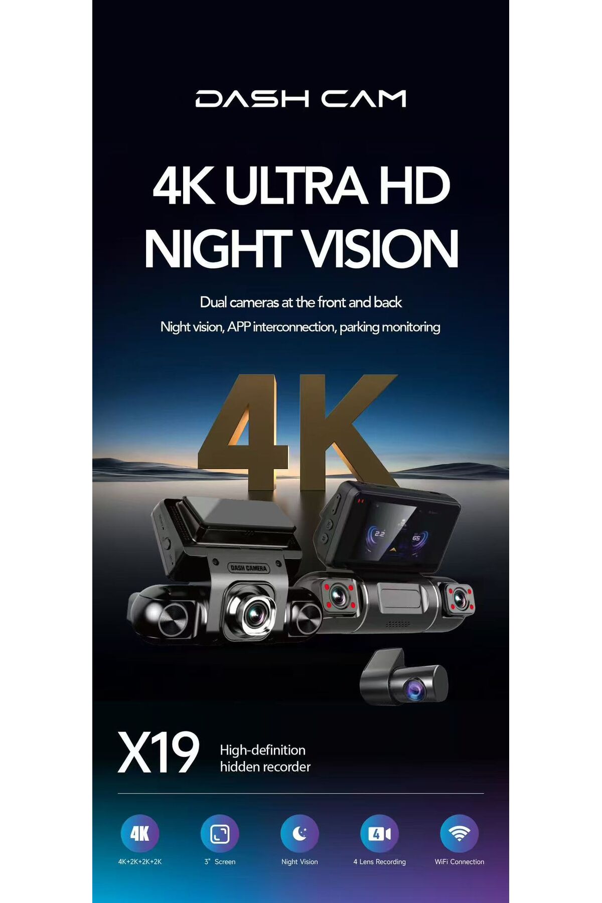 Navigold x19 4 kameralı 4k+2k+2k+2k Araç içi Kamera Ön Arka ve İç