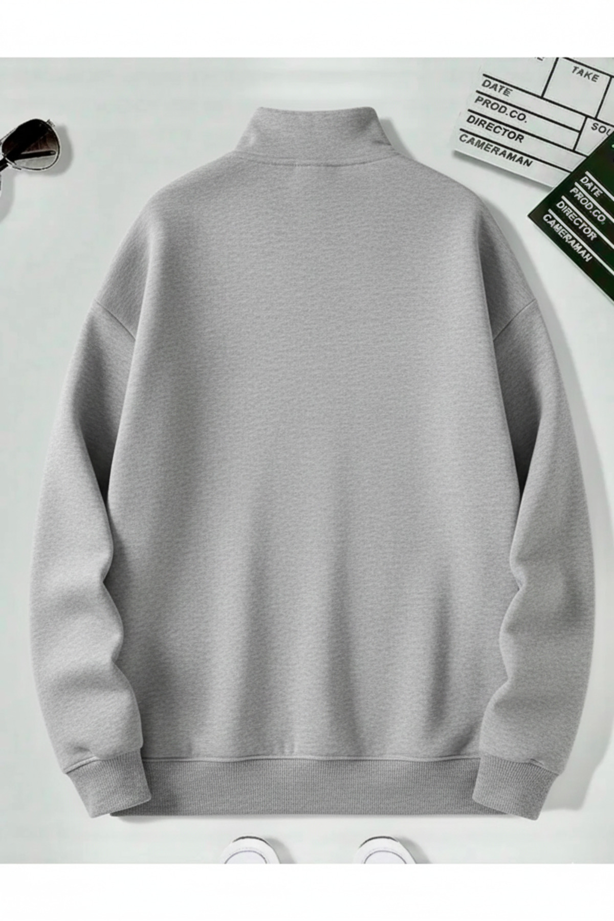 EYAX MODA Unisex Dik Yakalı Fermuarlı Oversize Sweatshirt - Büyük Beden Sweatshirt görsel 2