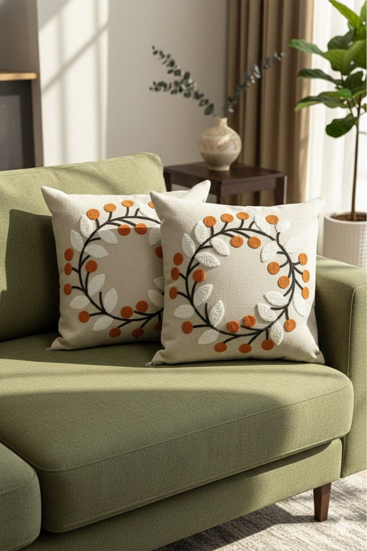 Punch Embroidered Modern Design Decorative 2-Piece Pillowcase Embroidered Linen 43X43 CM