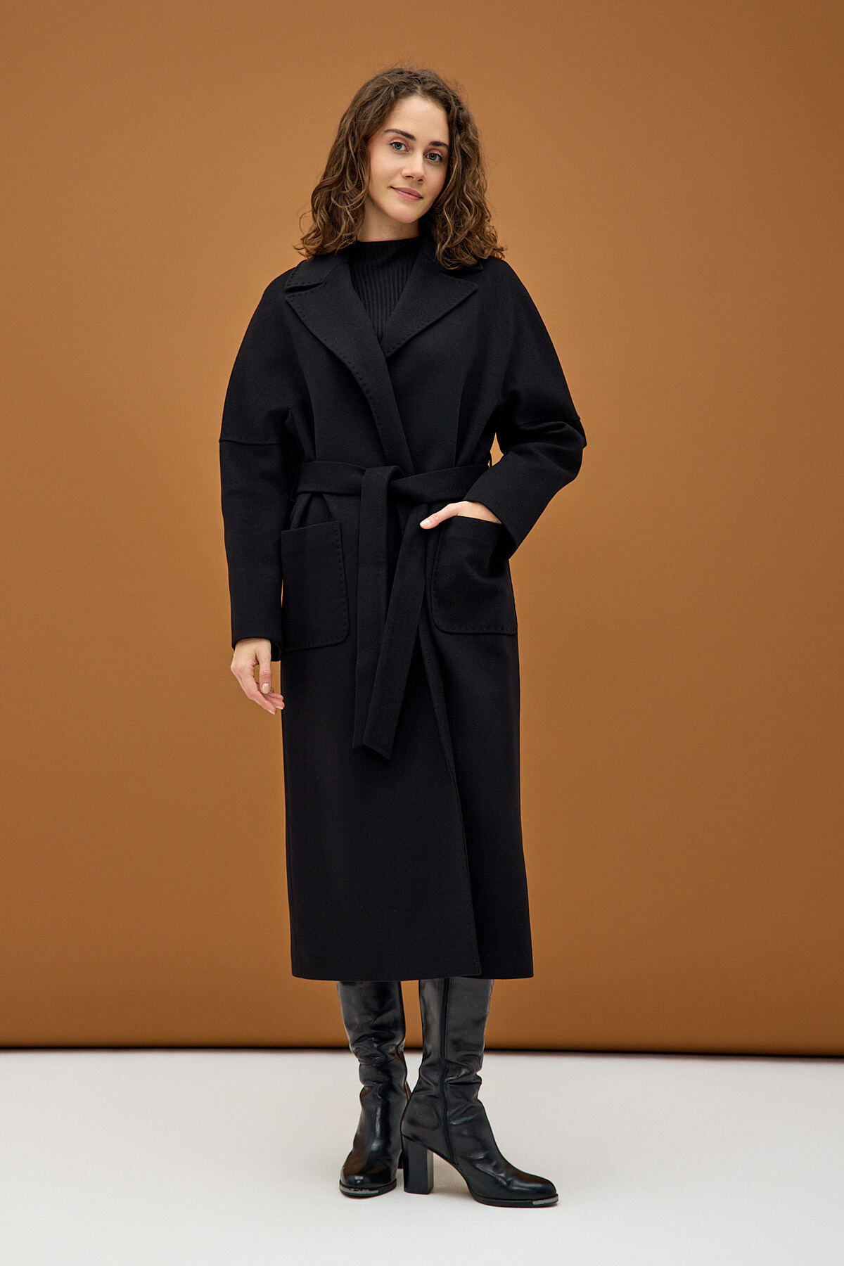 KENT Siyah Modern Oversize Geniş Cepli Palto görsel 4