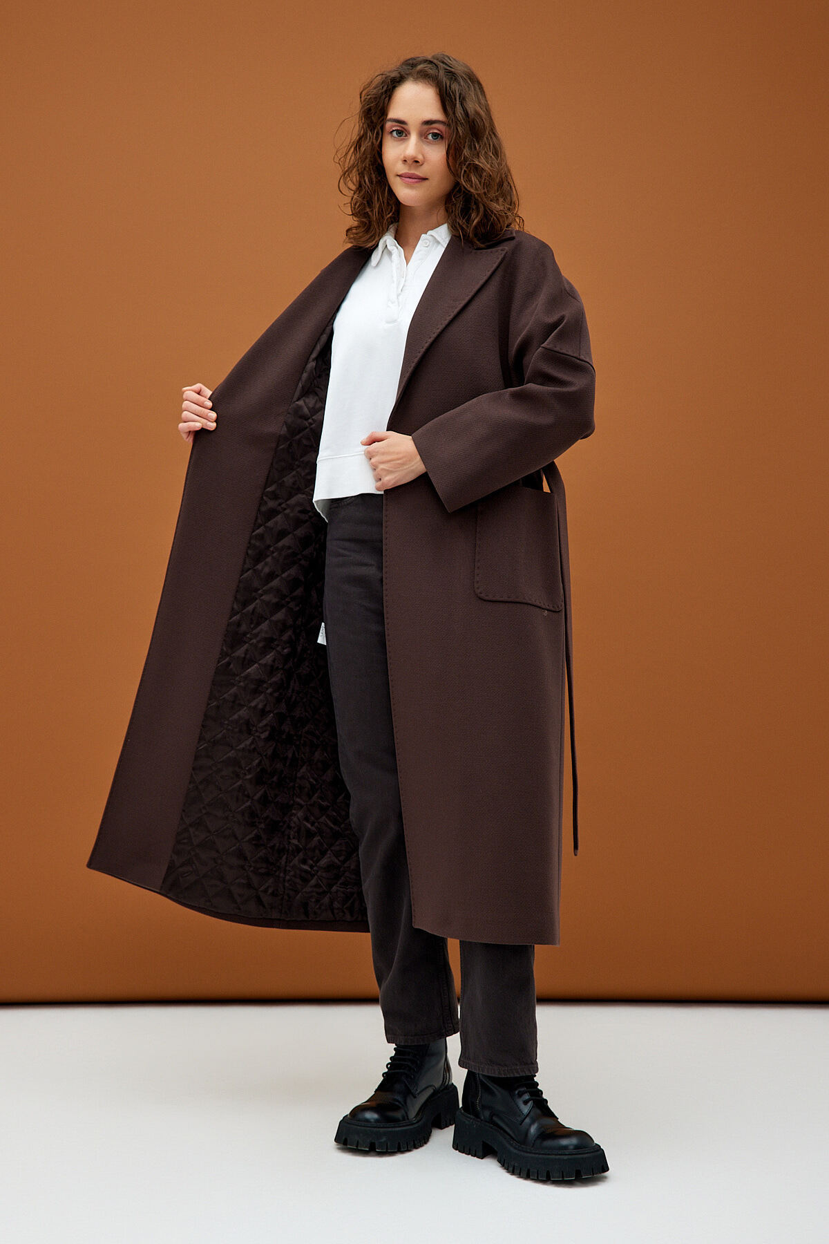 KENT Koyu Kahverengi Modern Oversize Geniş Cepli Palto görsel 2