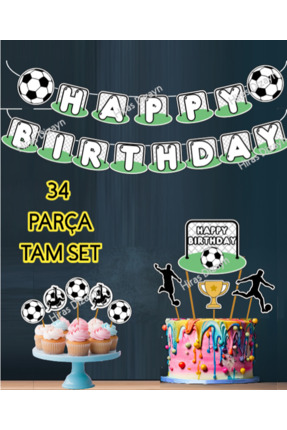 Hiras Dizayn 34 Parça Futbol Taraftar Konsept Futbolcu Dev Set Doğum Günü Süs...