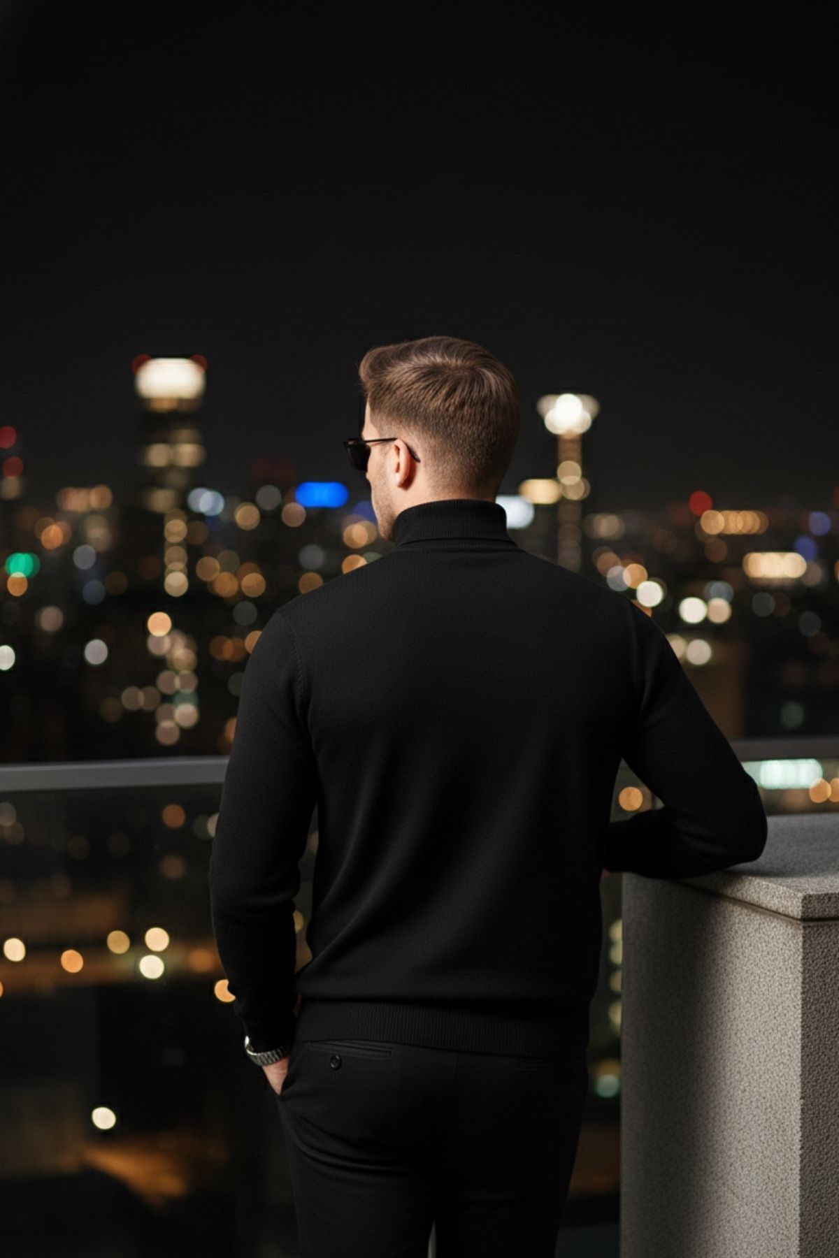 COMBİNE MİCHAİL  Erkek Premium Siyah Boğazlı Bol Triko Kazak - Görsel 7