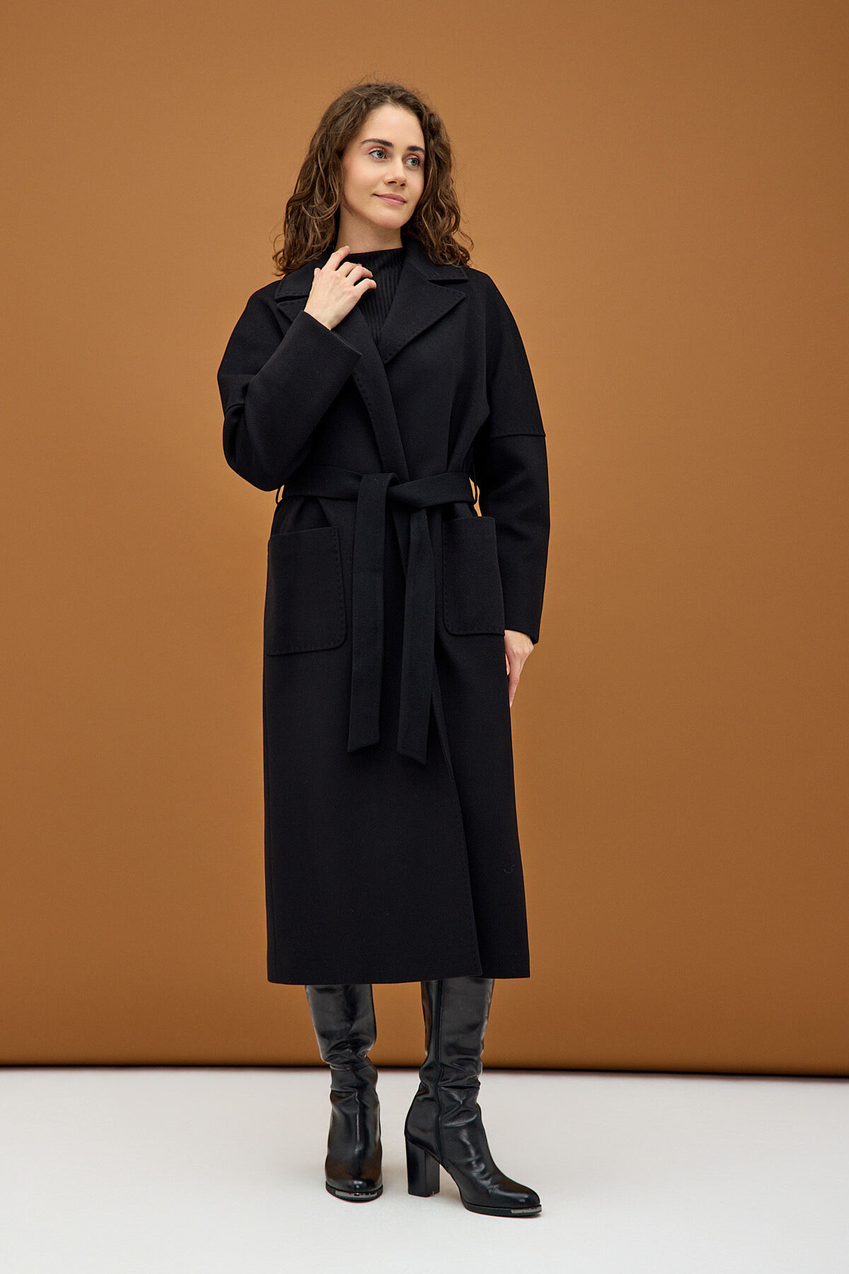 KENT Siyah Modern Oversize Geniş Cepli Palto görsel 3