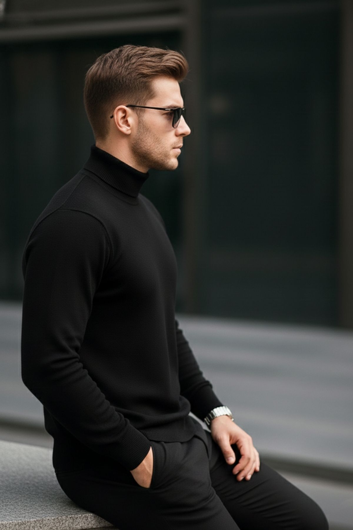 COMBİNE MİCHAİL  Erkek Premium Siyah Boğazlı Bol Triko Kazak - Görsel 6