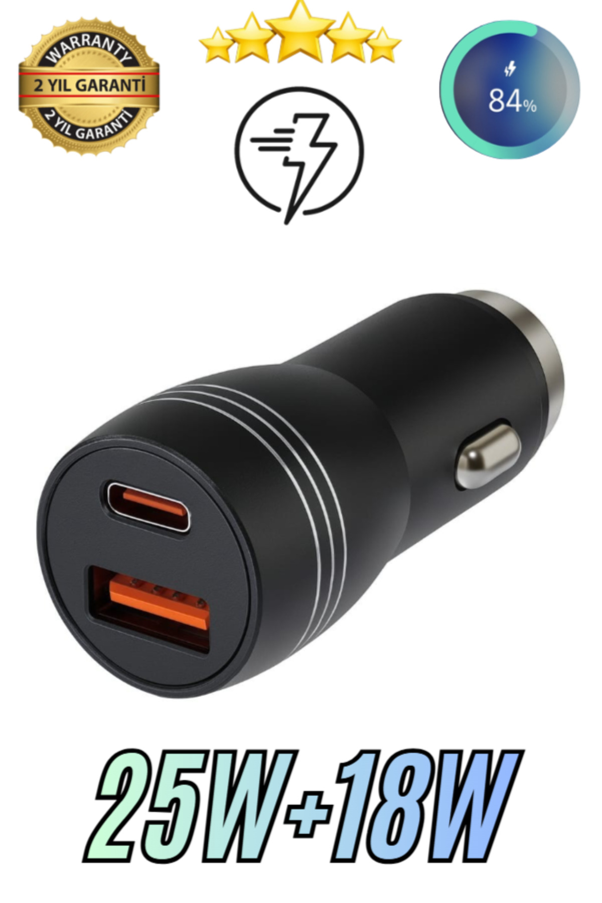 SURTECH Süper Hızlı Araç Çakmaklık Şarj Aleti 25W + 18W Çelik