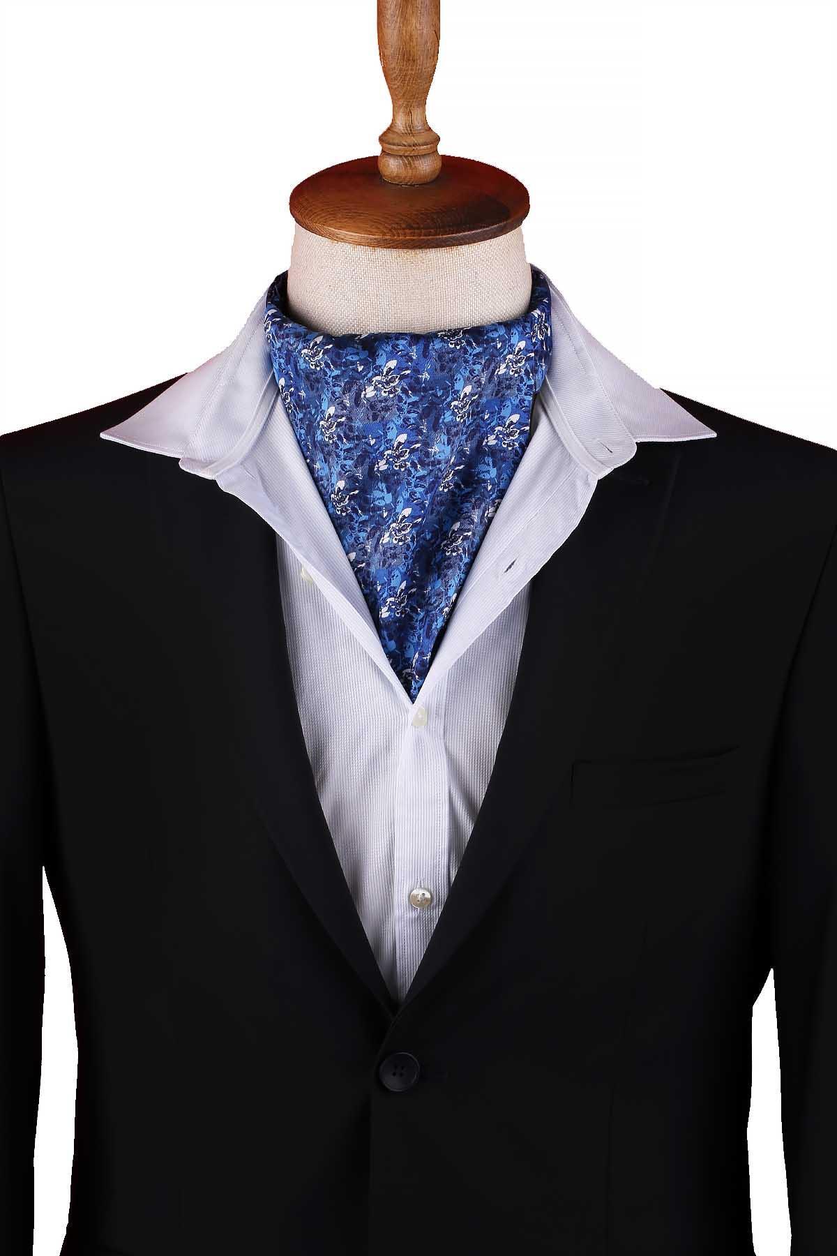  روسری مردانه طرح گلدار آبی آبرنگی Ascot K667