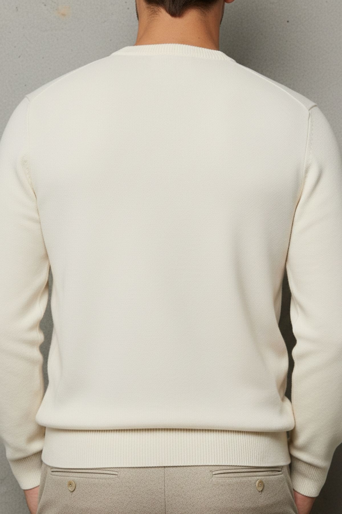 COMBİNE MİCHAİL  Erkek Bisiklet Yaka Salaş Krem Triko Kazak - Görsel 7