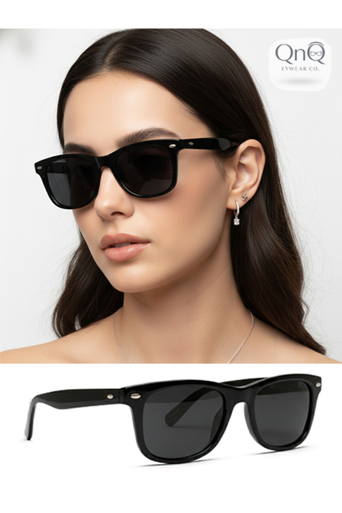 QnQ Siyah Unisex Güneş Gözlüğü Trend Güncel Model