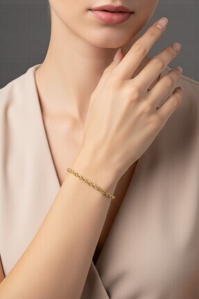 Lorivelle 14K Altın Kaplama Paslanmaz Çelik İtalyan Burgu Halat Zincir Bilekl...