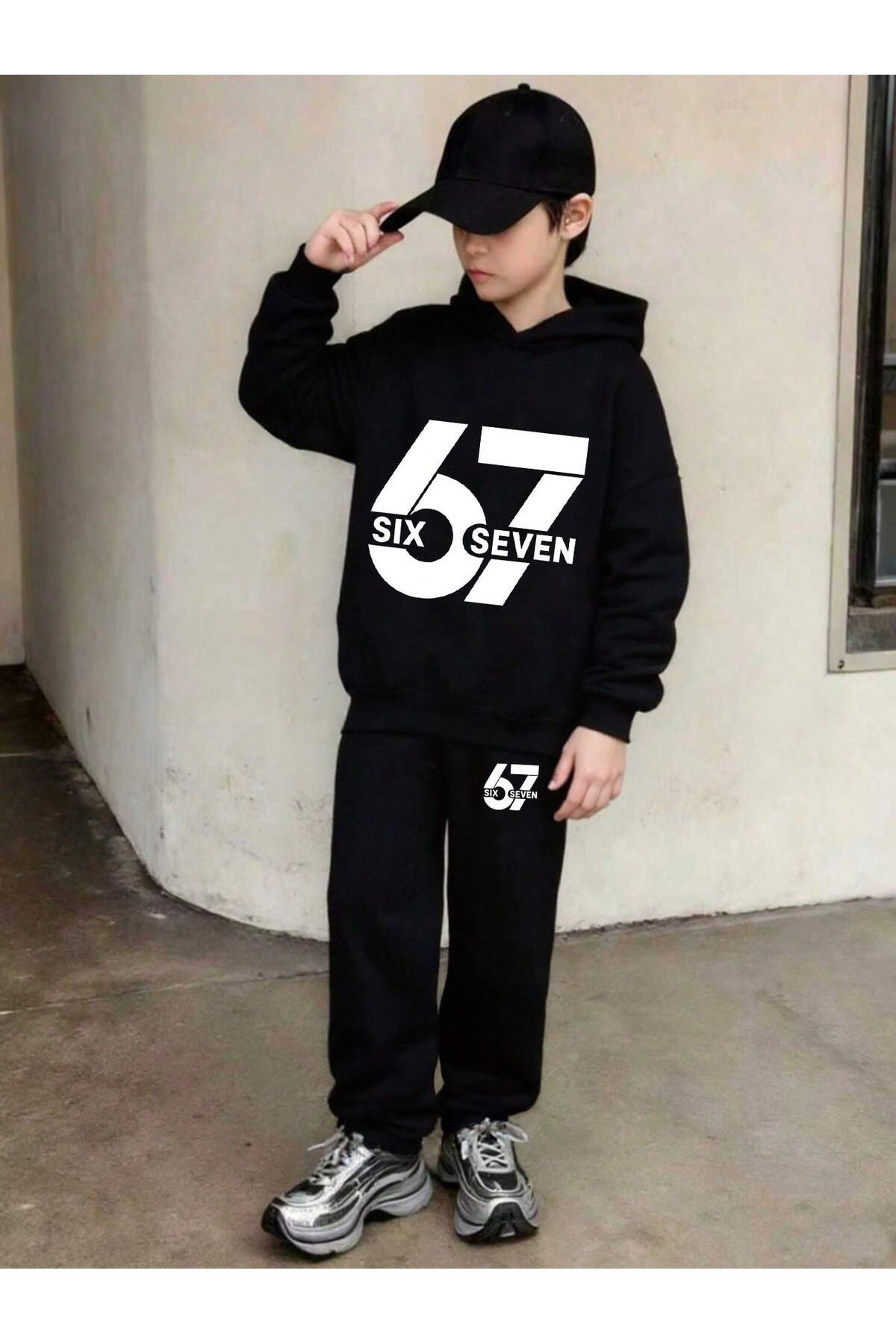 Sxty Seven 67 Printed Kids 2-Piece Set Bottom-Top Set Sweatshirt 3 Thread Raised Wide Fit Hoodie