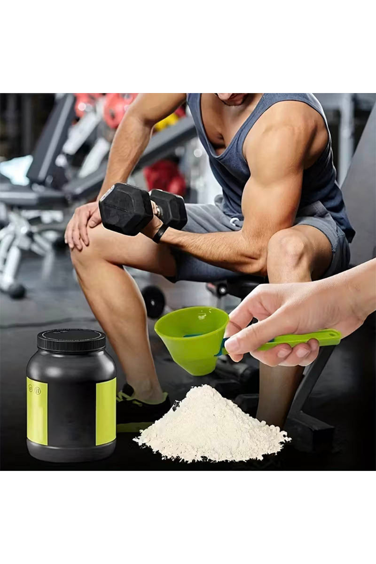 Bodyography Dökülme Önleyici Protein Tozu Ölçü Kaşığı, Mama, Kahve, Mutfak İçin Ölçüm Kabı Huni Kayar Kaşık fotoğrafı 2 (önizleme)