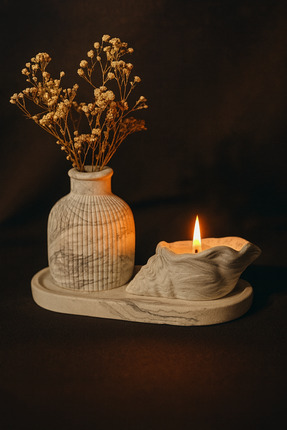 Narelia Home Mermer Desenli Seramik Mumluk & Vazolu Dekor Seti