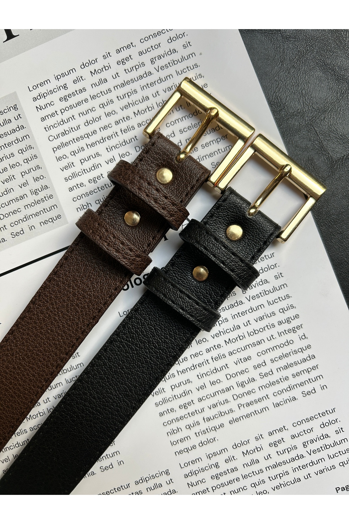 2pcs Lyric Square Patterned Women Gold Buckle Belt Jacket Belt Dress Belt Pants Belt