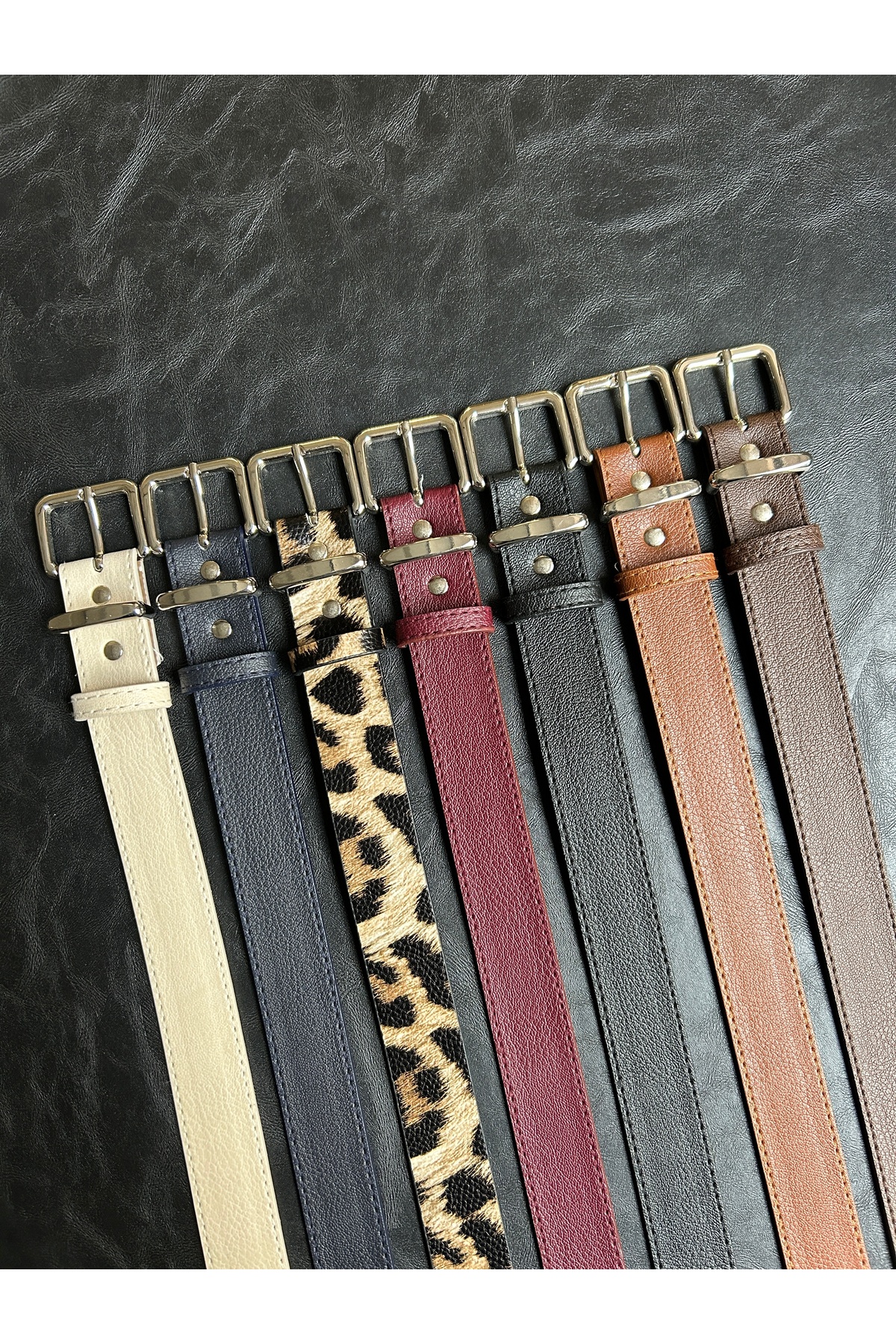 7pcs Lyric Square Pattern Women Silver Buckle Belt Jacket Belt Dress Belt Pants Belt