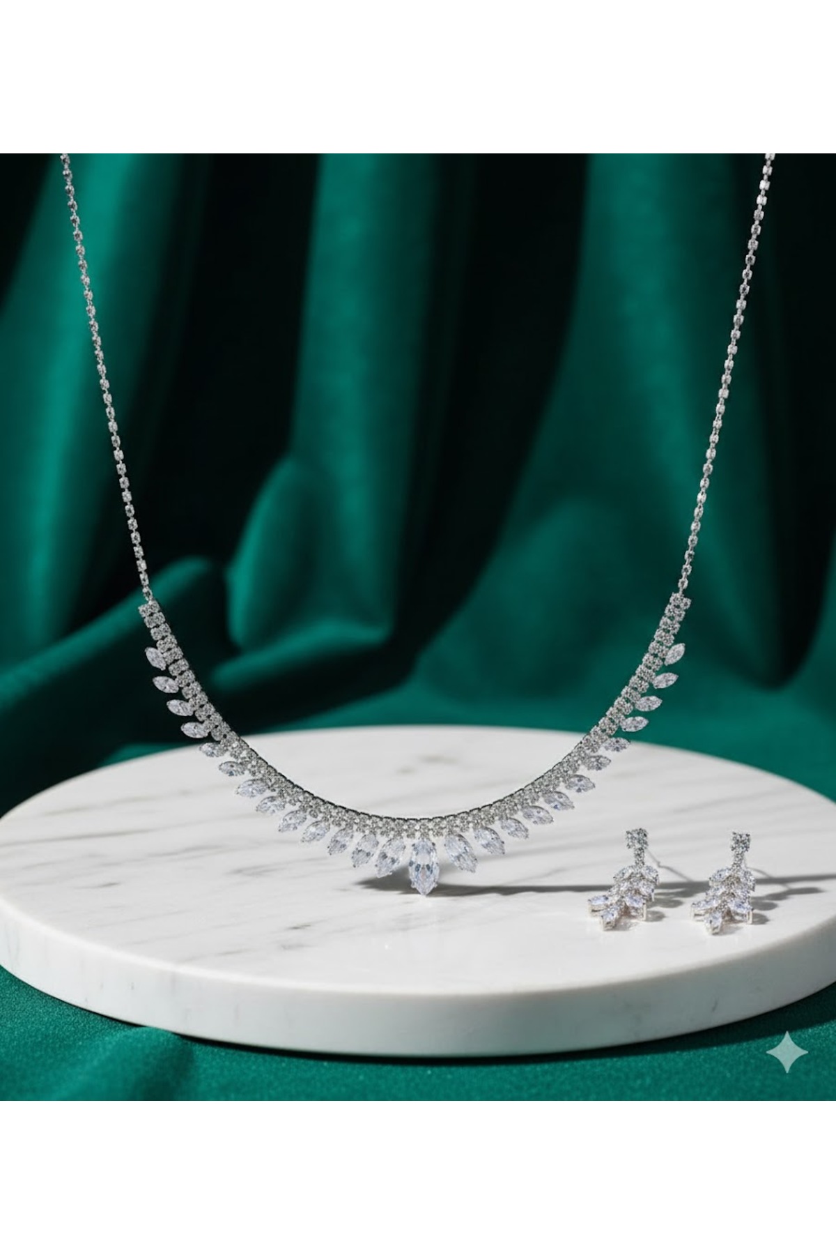 طقم مجوهرات الزفاف من حجر الزركون، قلادة وأقراط، إ...