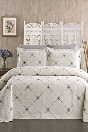 miar home perde tekstil Çift Kişilik Nakışlı Yatak Örtüsü Seti – 2 Adet Yastı...