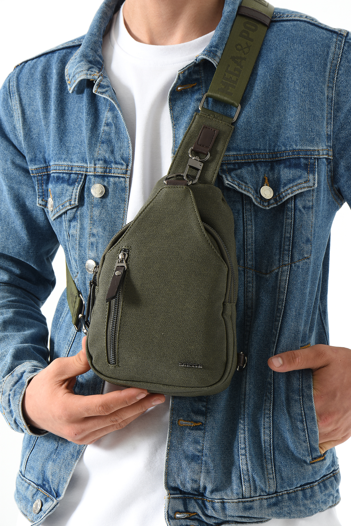 M 708 Kanvas Body Bag / Omuz Çantası Yeşil-Kahve