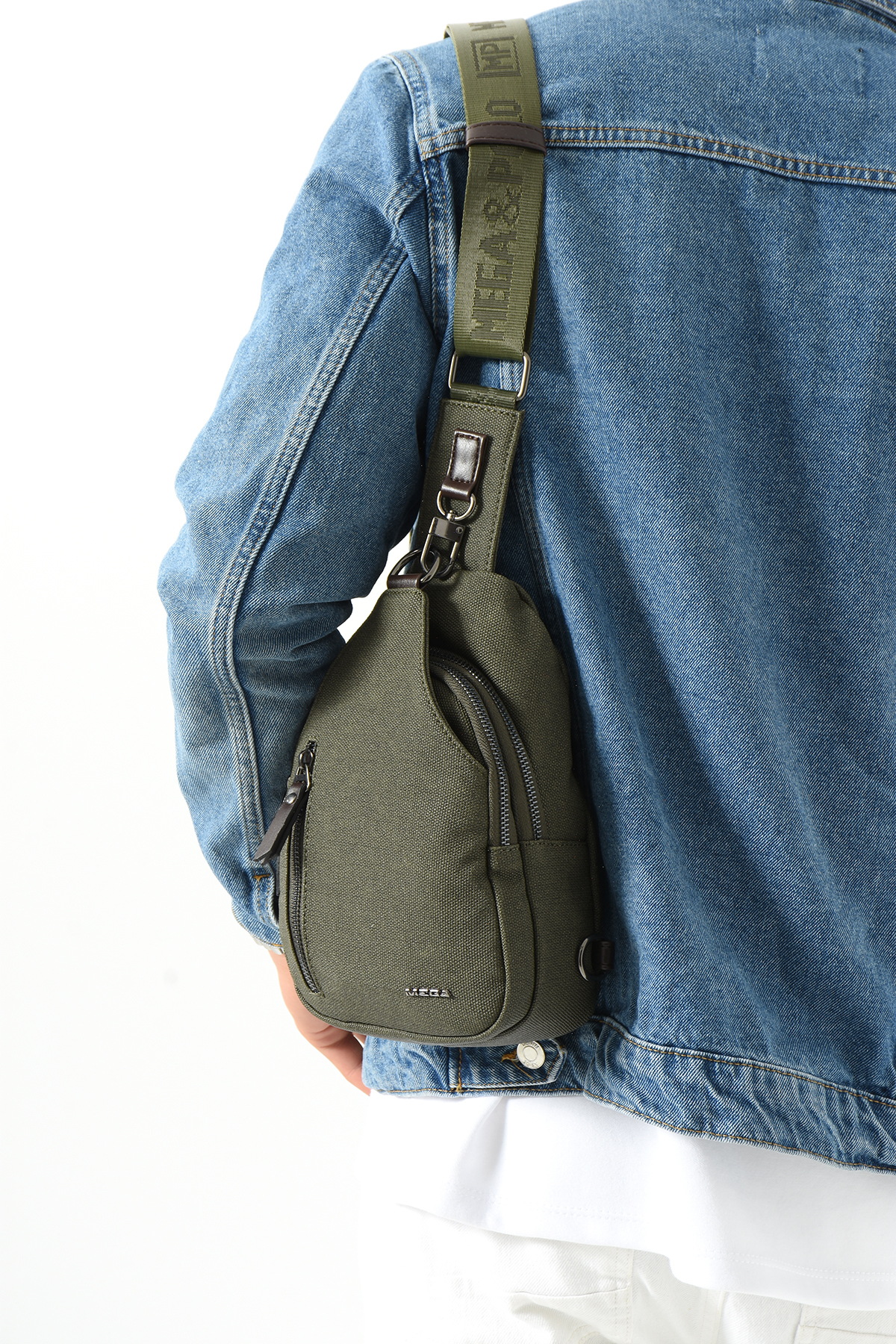 M 708 Kanvas Body Bag / Omuz Çantası Yeşil-Kahve