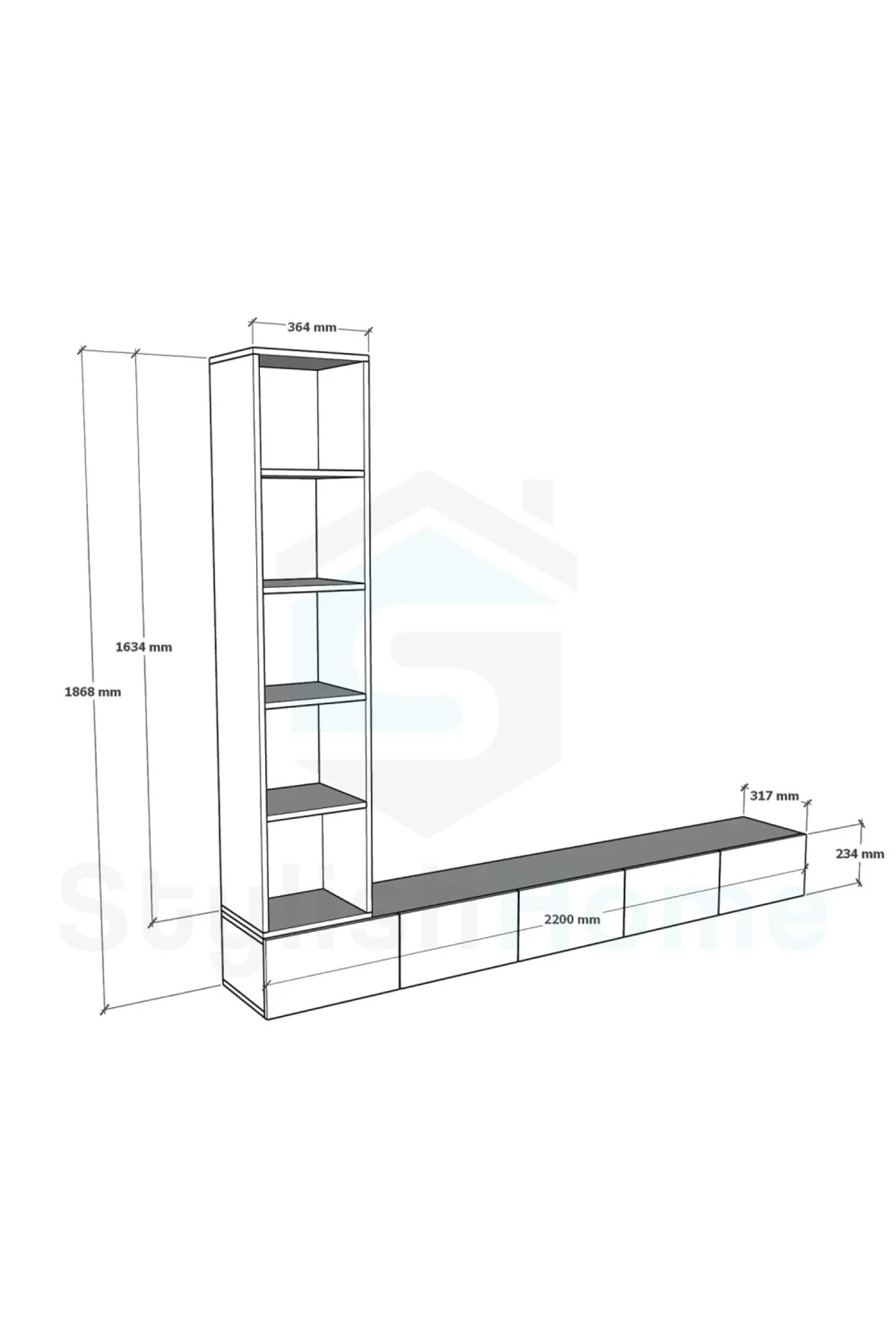 طاولة تلفزيون معلقة باللون الأبيض مع أرفف جانبية م...