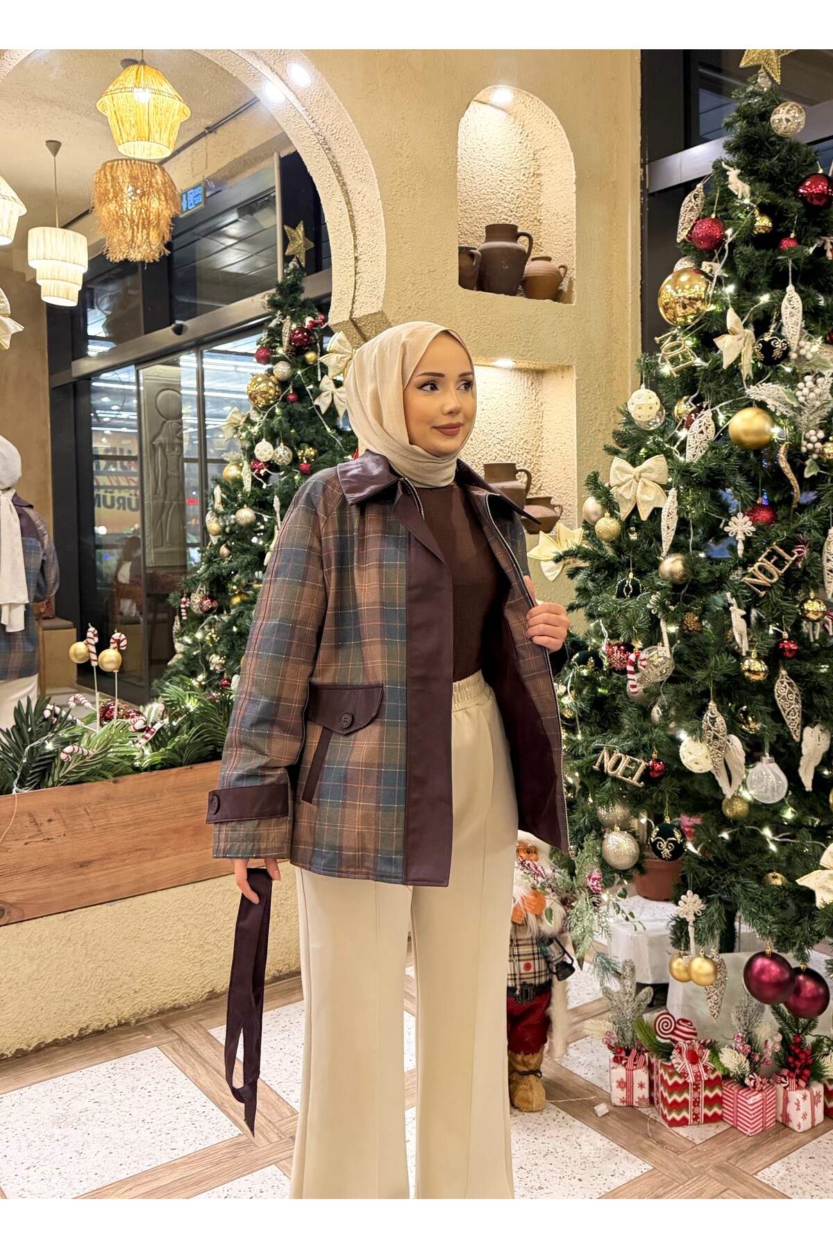 RİELLA Deri Detaylı Ekose Ceket fotoğrafı 5 (önizleme)