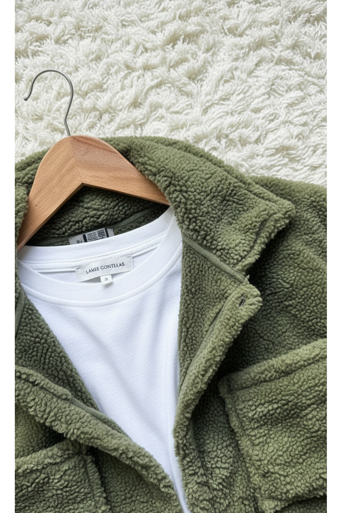 Trend, Erkek, Haki, Teddy Sherpa, Peluş, Polar, Ceket, Siyah, Jogger Eşofman Altı — خاکی Trend-Peluş-Eşofman Kombin — تصویر 2 از 3
