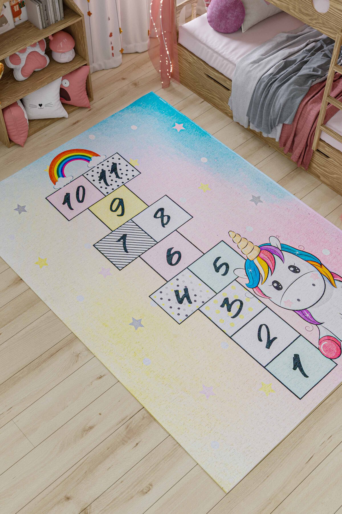 Hopscotch Patterned Children's Rug Washable Non-Slip Base Chenille Machine Rug 8900