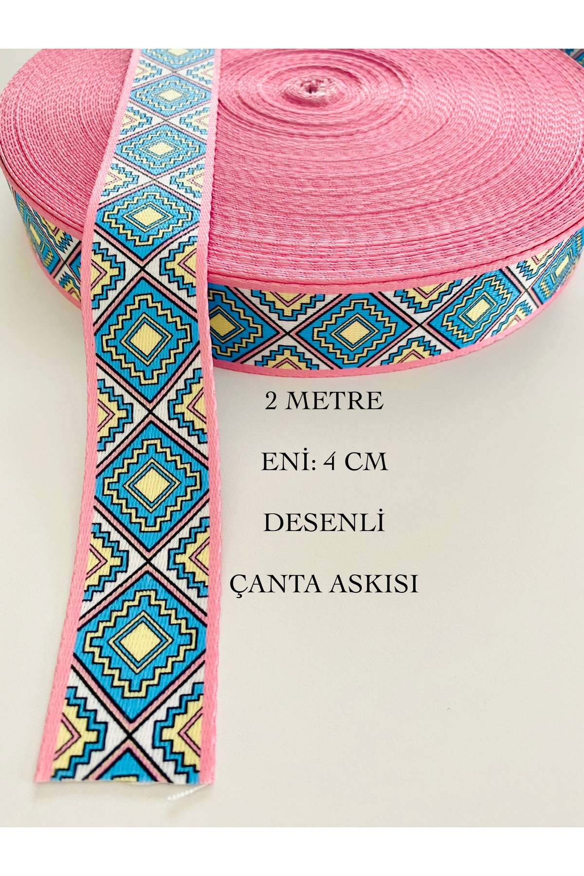 2 Meters Pink Blue Color Ethnic Pattern Width 4 Cm Bag Hanger-Handle, Cord-Column, Narrow Weave-Ribbon
