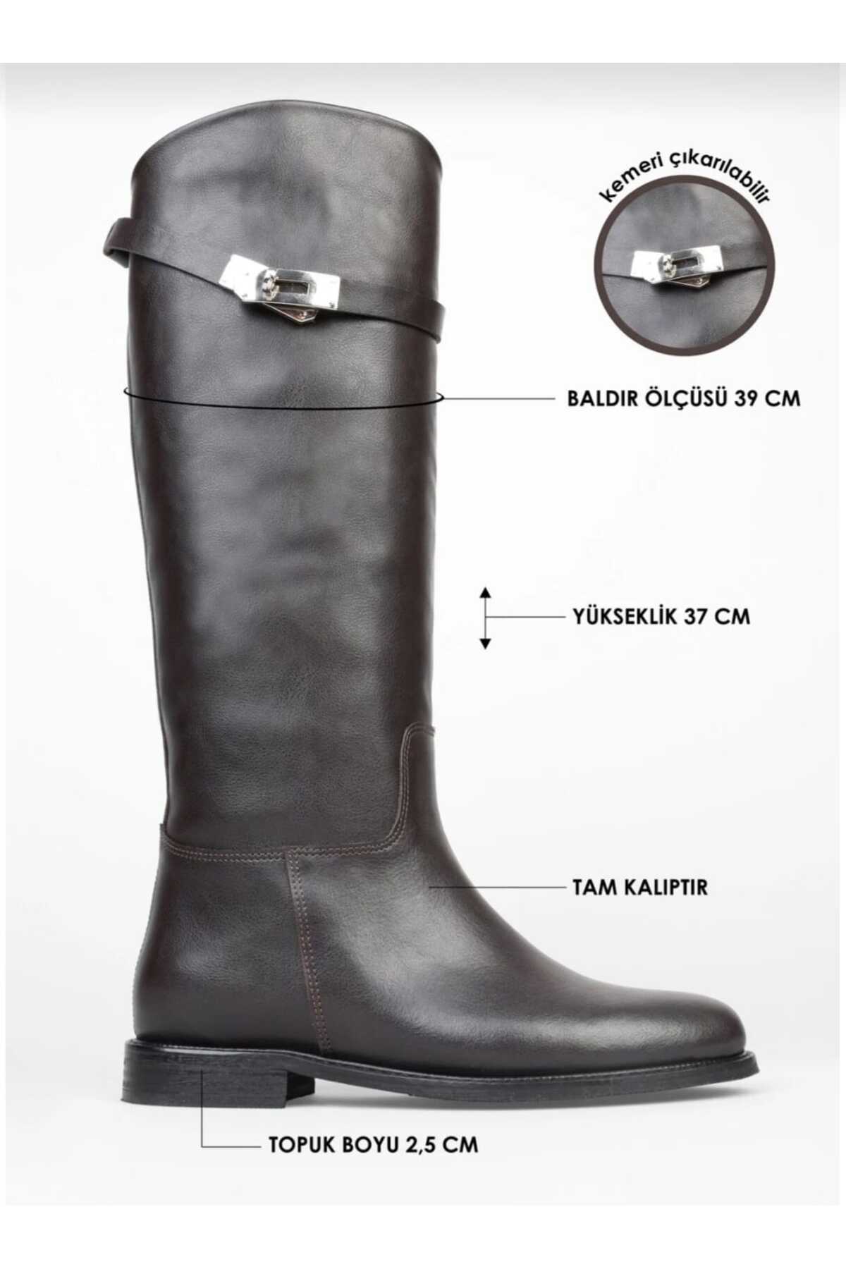 POTEEN Hermod Kadın Aksesuar Detaylı Binici Uzun Şık Çizme P311-Kahve görsel 5