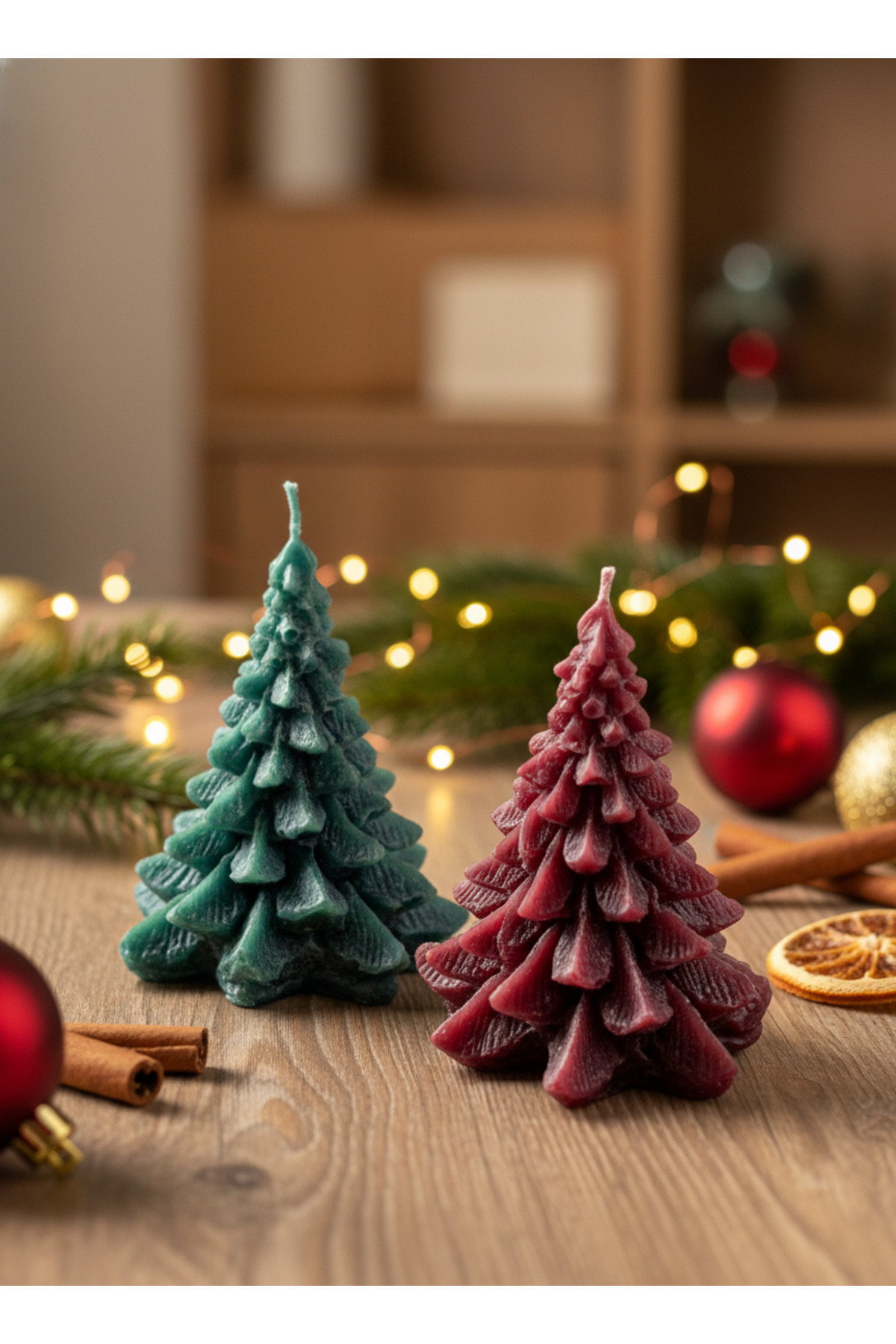 figurio Çam Ağacı Formunda Yılbaşı Dekoratif Mum / 2’li Set / Ev Dekoru & Hediyelik