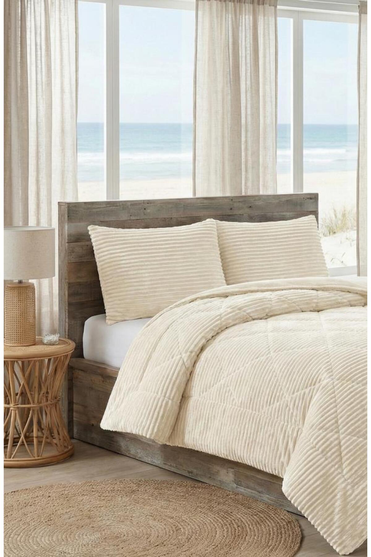 ALTINPAMUK WELLSOFT Çift Kişilik Yorgan seti KREM Yastık kılıfı hediyeli