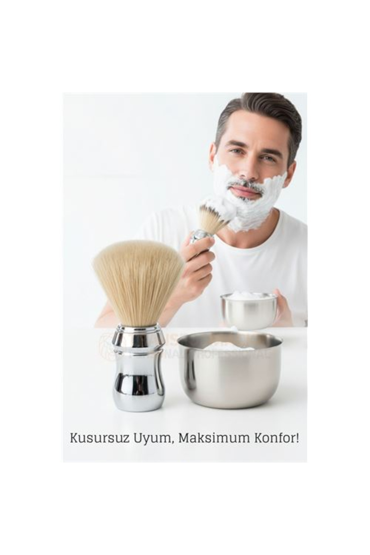 Fırsatkolik Klasik Tıraş Seti – Krom Parlak Saplı Fırça & 304 Paslanmaz Çelik Tıraş Tası