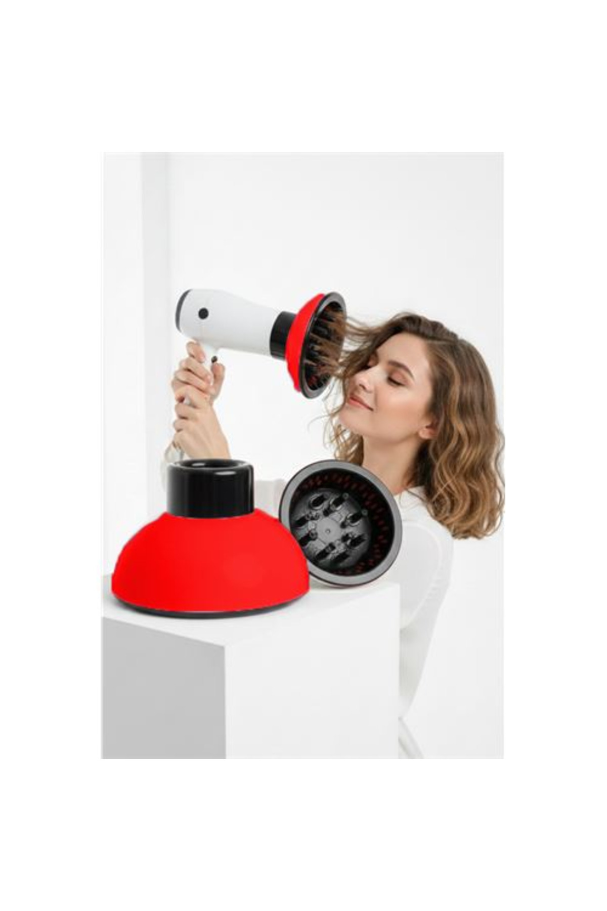 Fırsatkolik Fön Için Difüzör Vigo Başlık - Saç Kurutma Başlığı Profesyonel KIRMIZI