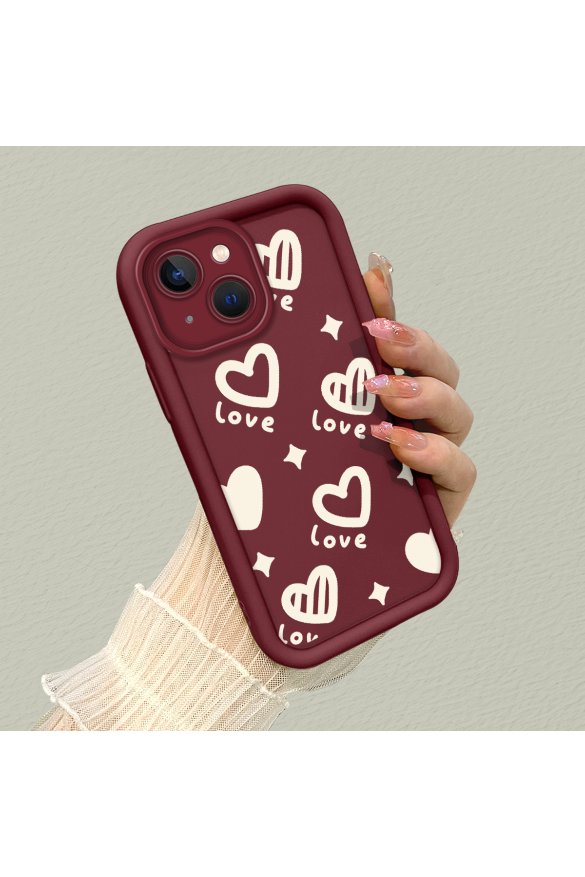 iPhone 15 Compatible Silicone Material Shockproof Simple Claret Red Phone Case