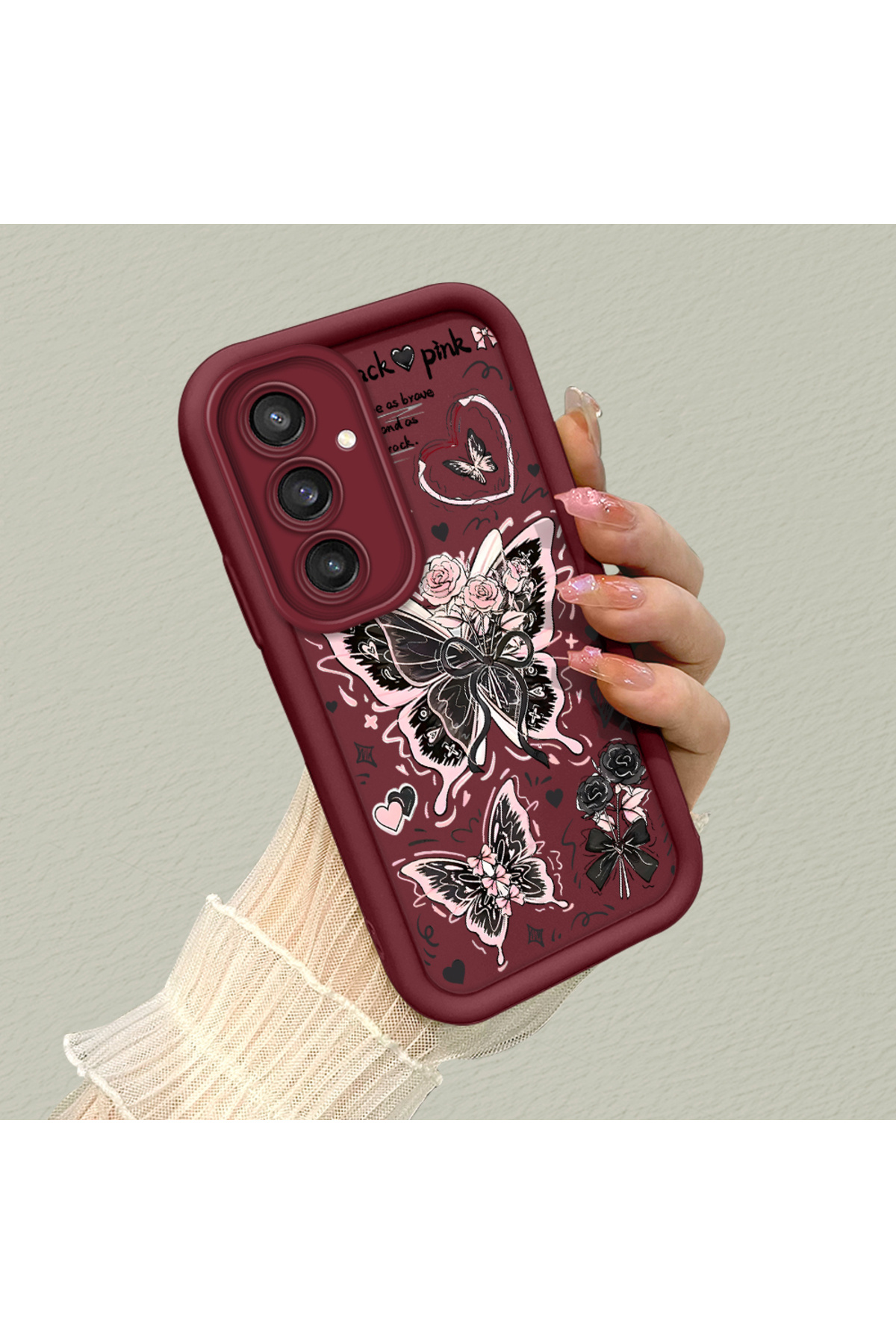 Samsung Galaxy S23 Fe Compatible Silicone Material Shockproof Simple Claret Red Phone Case
