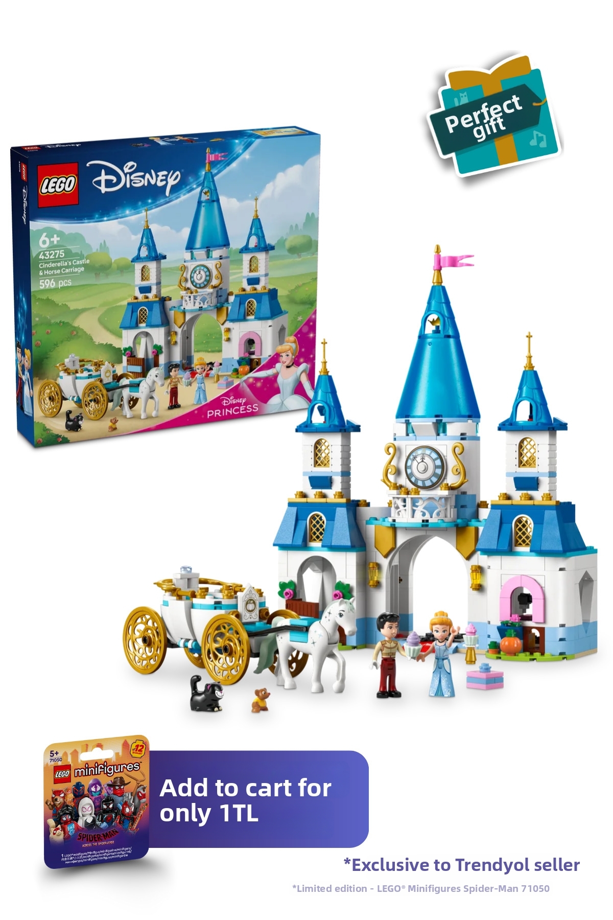 ® ǀ دیزنی پرنسس، قلعه و کالسکه سیندرلا ۴۳۲۷۵ – ست ساختنی اسباب‌بازی ۶ سال به بالا (۵۹۶Pr)