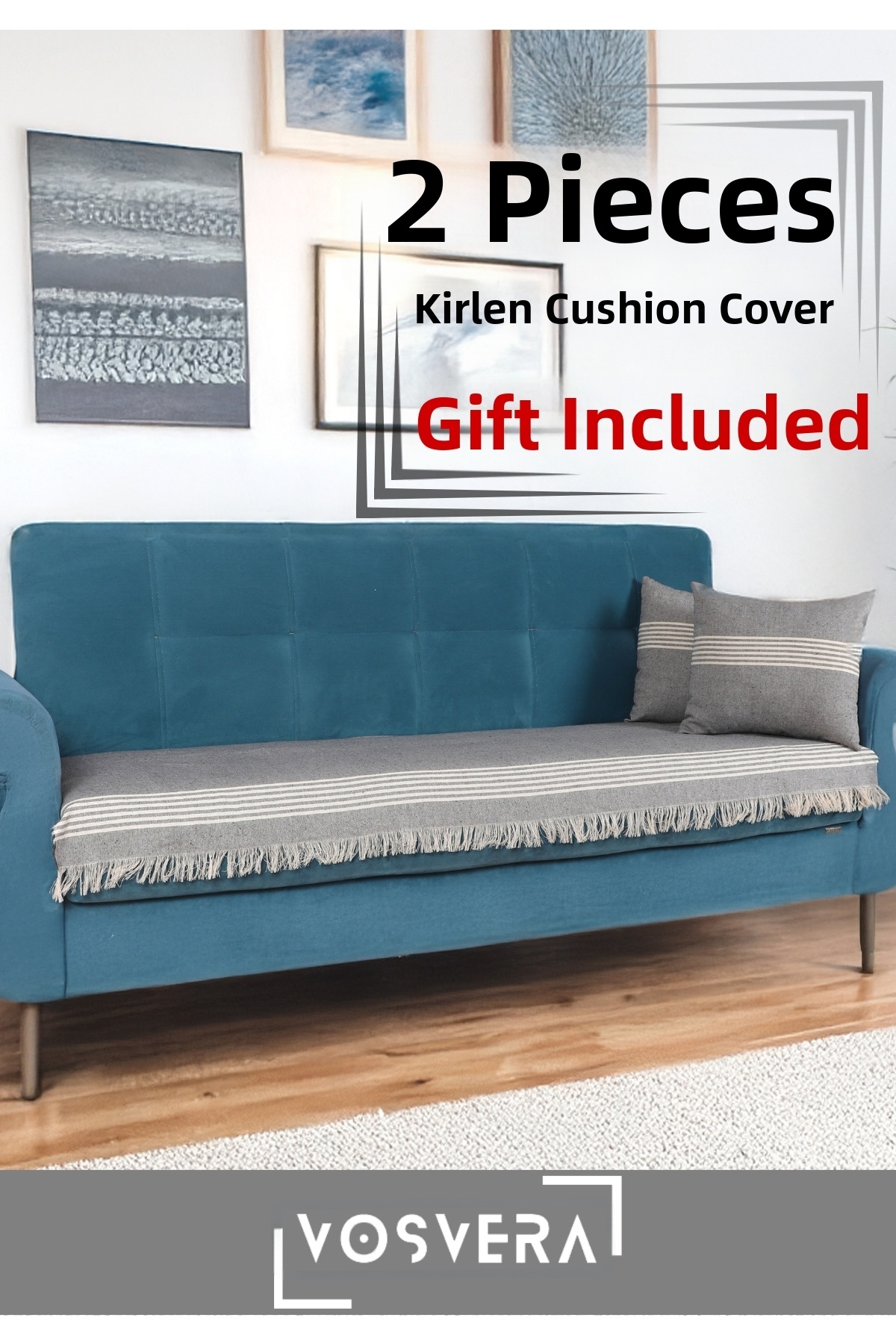 vosvera غطاء أريكة سرير طبيعي من القطن - 100x225 سم هدية 2 قطعة 40x40 سم غطاء...