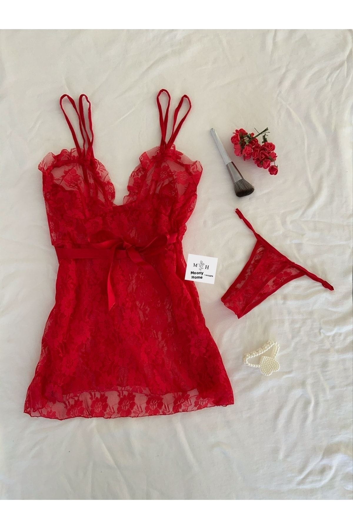 MH Moony Homewears Red Paradise Nightdress Lingerie Set