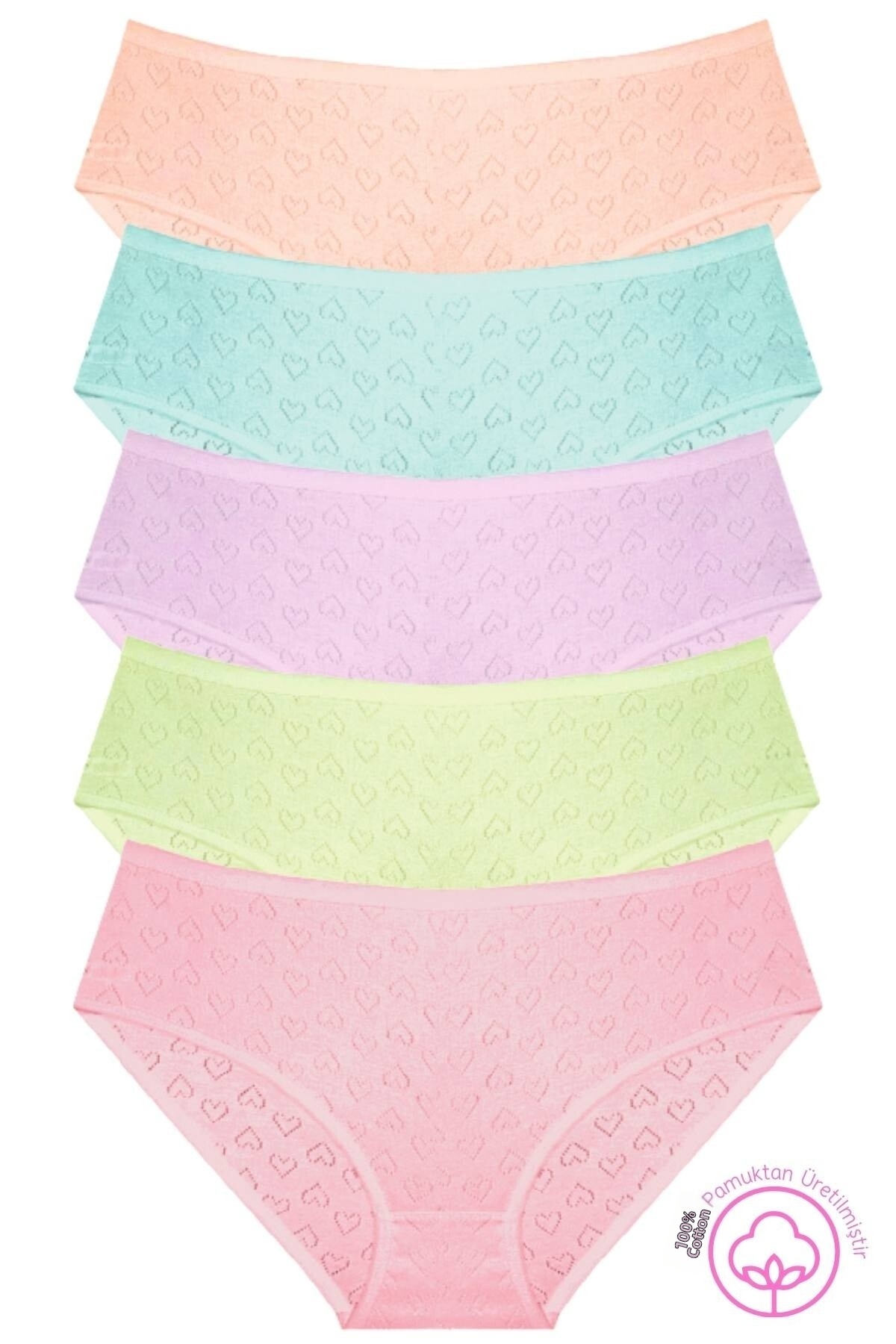 Newlilla 1506 Heart 100% Cotton 5-Piece Women's Bato Panties Pack V2