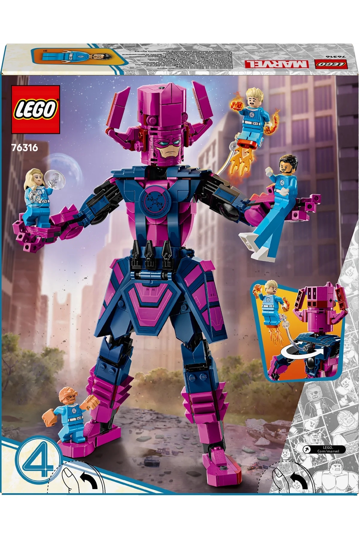 ® ǀ مارول چهار شگفت‌انگیز، ۷۶۳۱۶ – مجموعه ساختنی اسباب‌بازی ۹+ (۴۲۷ قطعه) فیگور ساختنی در برابر گالاکتوس