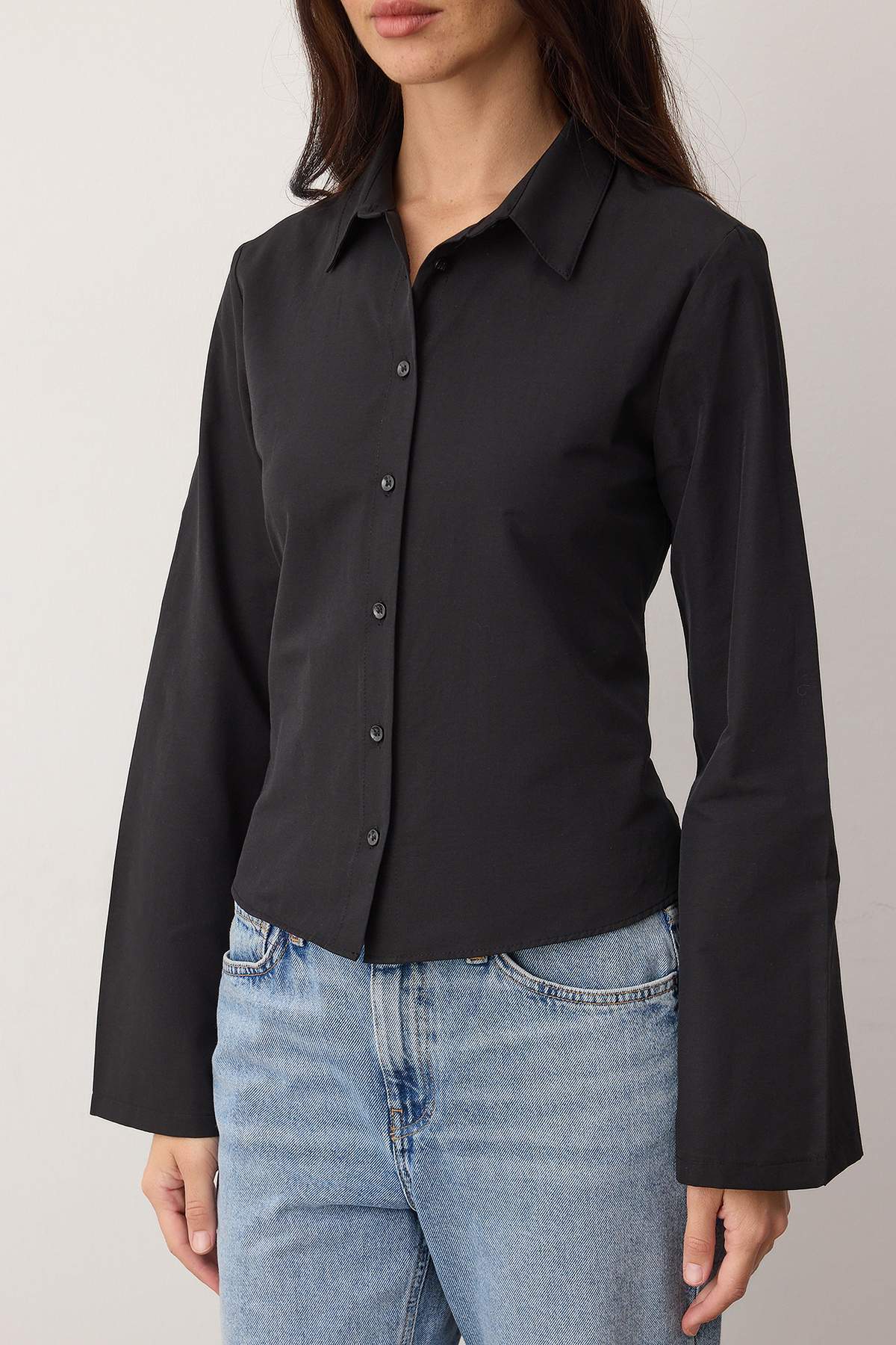 Trendyolmilla  Siyah Korse Detaylı Bele Oturan Gömlek TWOAW26GO00055 - Görsel 3