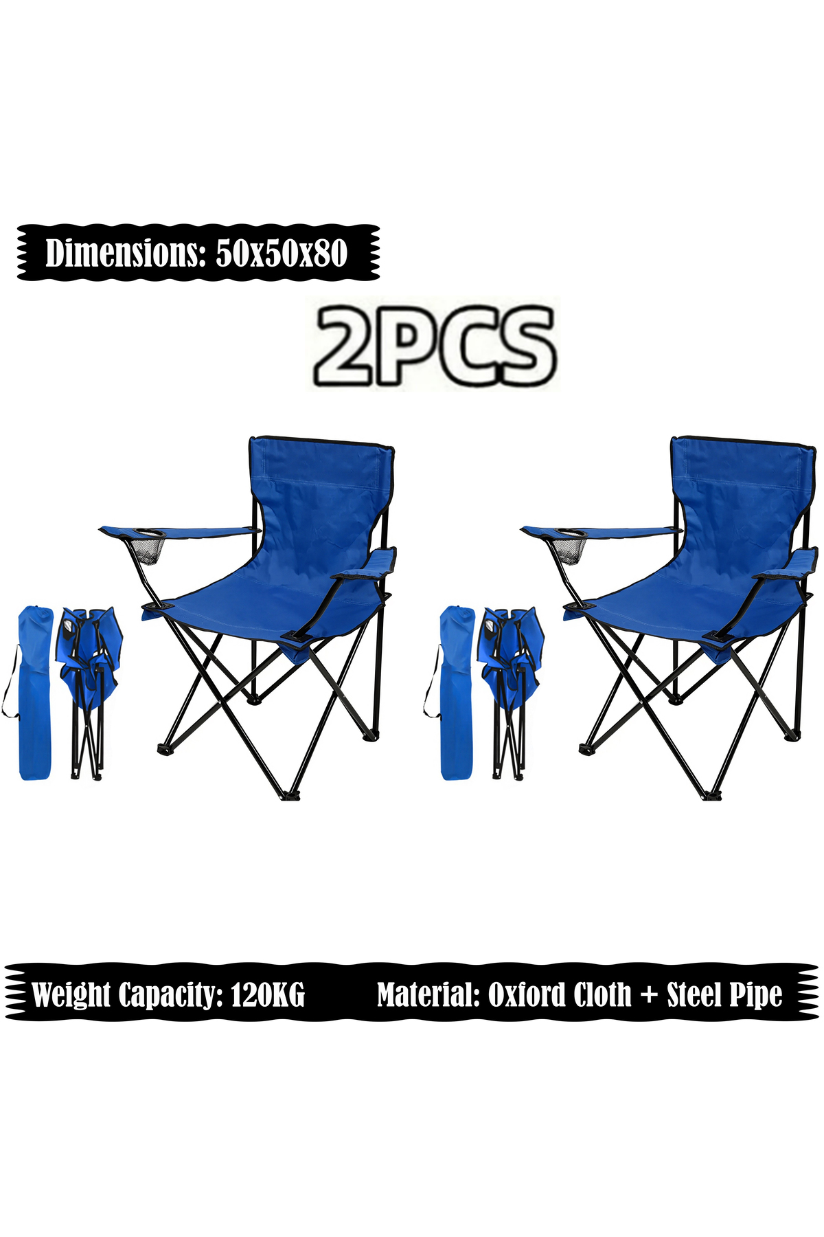 كرسي تخييم قابل للطي مع مساند للذراعين وحامل أكواب، كرسي شاطئ وحديقة قابل للطي (عبوة من قطعتين)