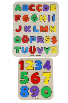 lina hobby Alfabe ve Rakam Puzzle İkili Set - Ahşap Tabanlı ve PLA Harf/Rakam...