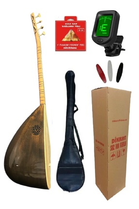 müzikhane Kahverengi Kısa Sap Bağlama Akort Cihazı Kılıf Yedek Tel Tezene