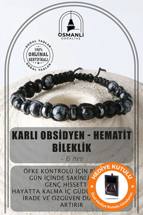 OSMANLI DOĞAL TAŞ Orijinal & Sertifikalı Doğal Taş Erkek Bilekliği Karlı Obsi...