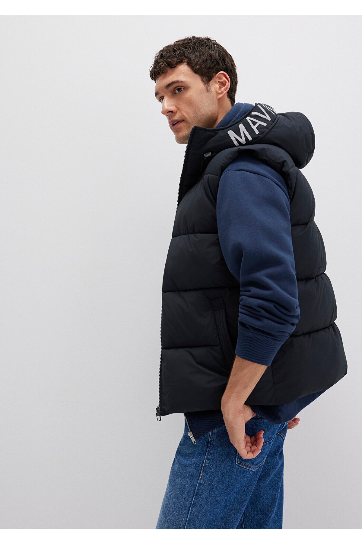 Mavi Kapüşonlu Antrasit Şişme Yelek Regular Fit / Normal Kesim 0110089-80022