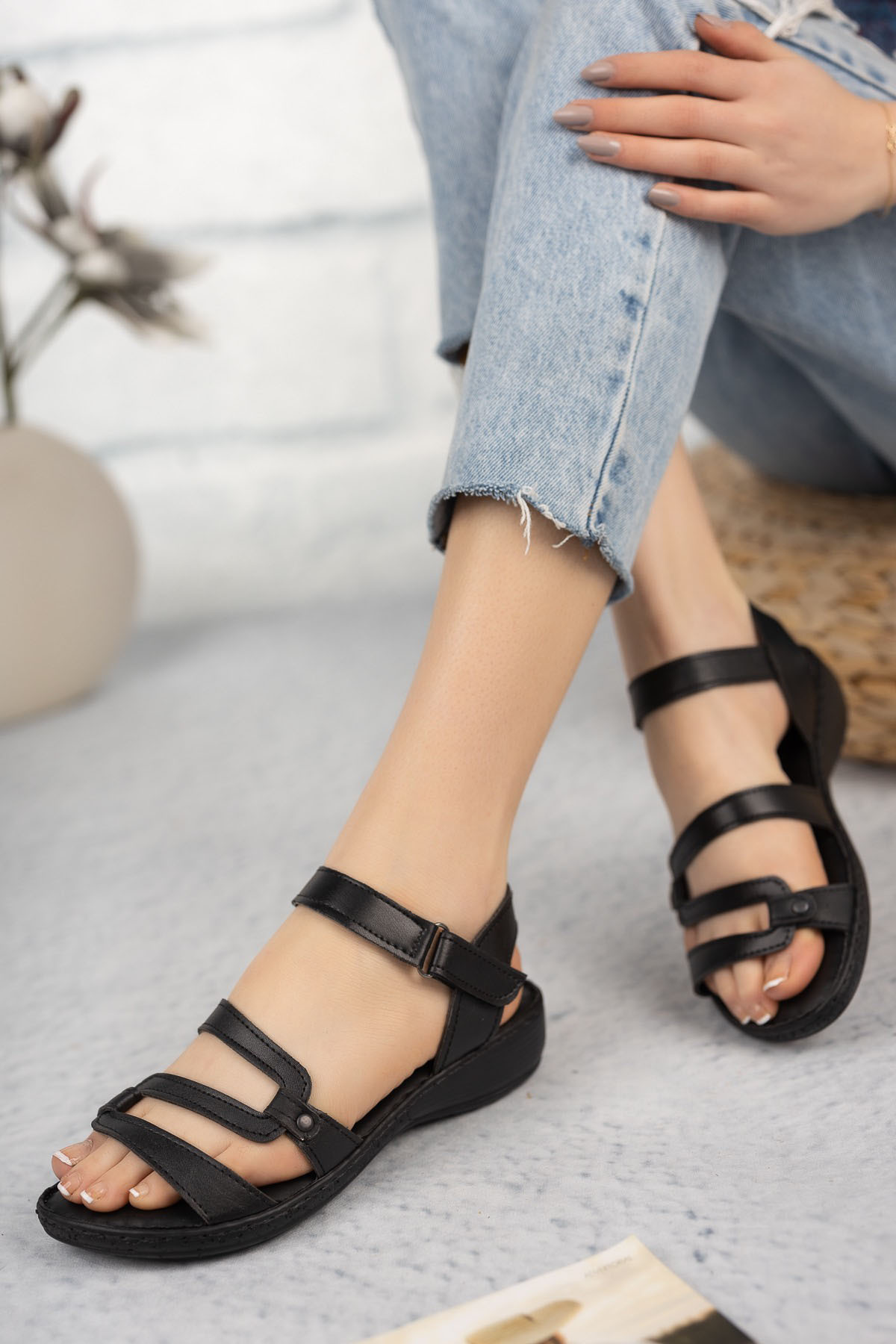 Khayt  Sonia Anatomik Ortopedik Ultra Konfor Rahat Taban Bantlı Kadın Sandalet - Hakiki Deri İç Taban - Görsel 3