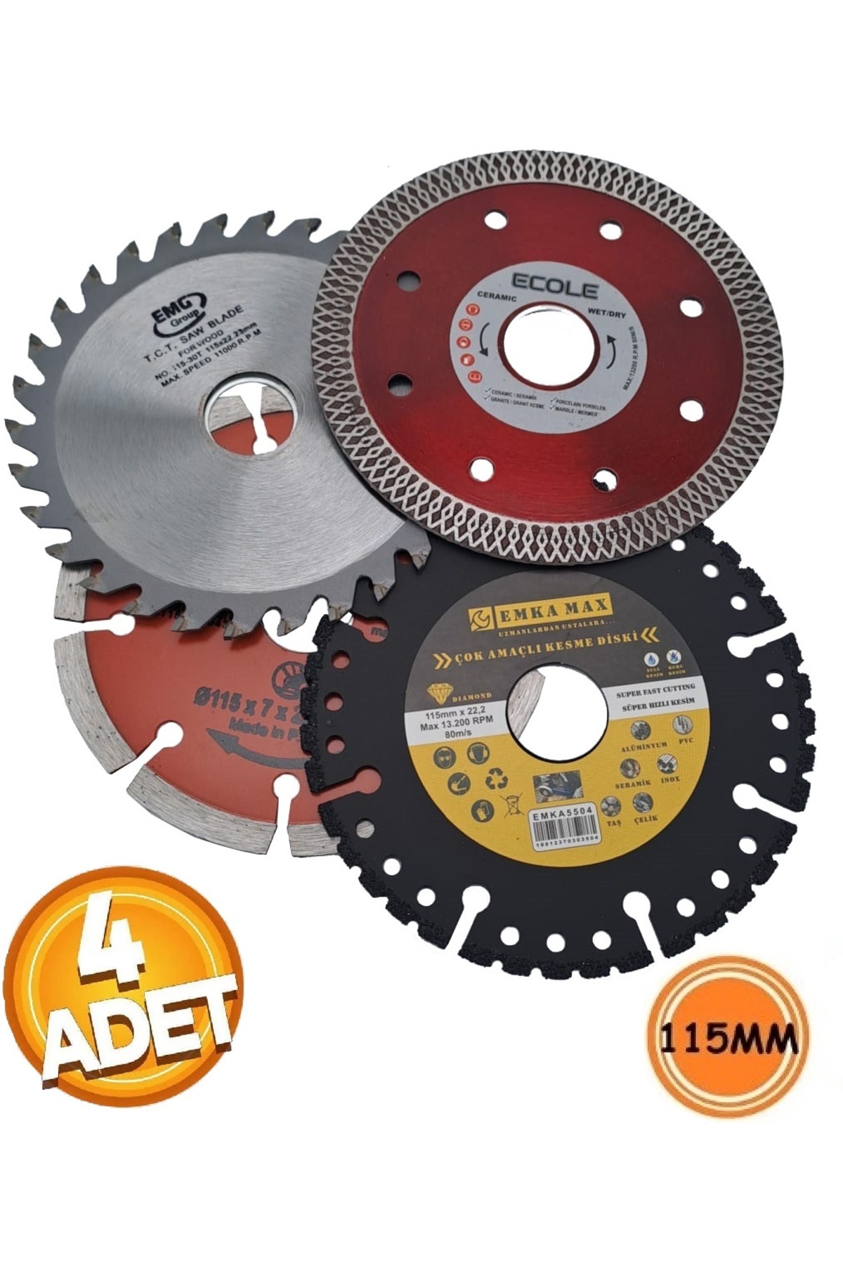 Depolife 115mm Ahşap Metal Mermer Granit Seramik kesici disk Seti Elmaslı Daire Kesme DiskAvuç Taşlama
